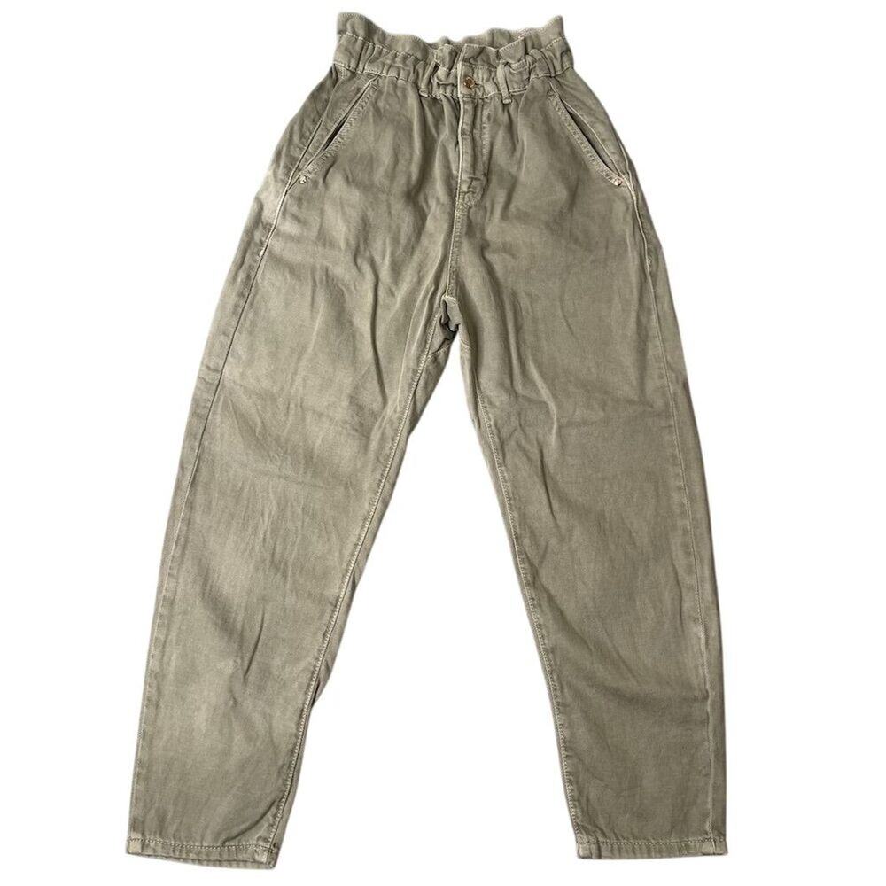 Zara Women's Paperbag Pants Size 4 Olive Green Relaxed Fit Casual